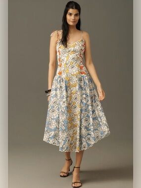 Farm Rio x Anthropologie Basque-Waist
Floral Cotton Midi Dress NWT